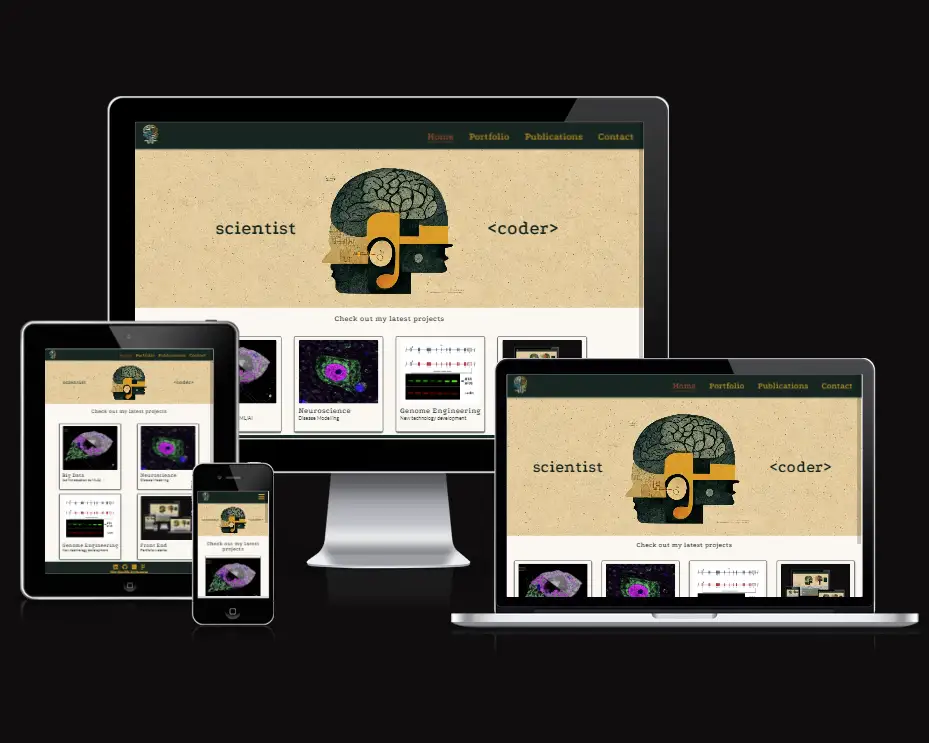 mockup of portfolio website on multiple devices to show responsive design